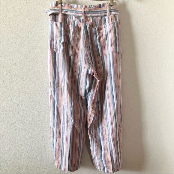 Seven7 Colorful Striped Vacation Summer Linen Blend Belted Wide Leg Pants Sz 10 - Picture 6 of 10